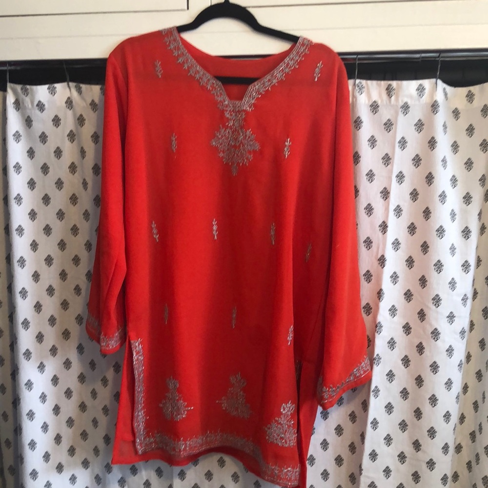 India inspired swim cover up. Orange with silver